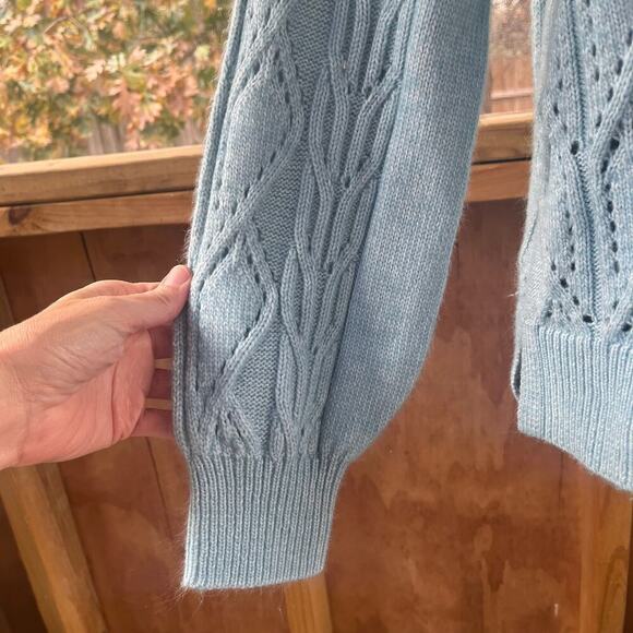 LOFT Women's Pointelle Powder Blue Mock Neck Sweater Size S - Picture 6 of 8